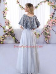 Smart Grey Sleeveless Tulle Lace Up Dama Dress for Wedding Party