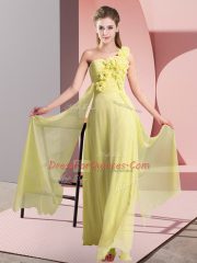 Exquisite Floor Length Yellow Quinceanera Court Dresses Chiffon Sleeveless Hand Made Flower
