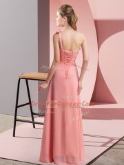 Exquisite Floor Length Yellow Quinceanera Court Dresses Chiffon Sleeveless Hand Made Flower