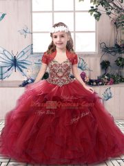 Attractive Red Sleeveless Floor Length Beading Lace Up Little Girl Pageant Gowns