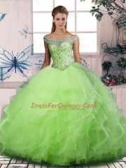 Custom Design Sleeveless Tulle Lace Up Quinceanera Gown for Sweet 16 and Quinceanera