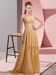 Eye-catching Gold Chiffon Lace Up Prom Dress Sleeveless Floor Length Beading