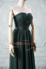 Suitable Green Strapless Neckline Ruching Prom Gown Sleeveless Zipper