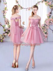 Pink Lace Up Quinceanera Dama Dress Appliques and Belt Half Sleeves Mini Length