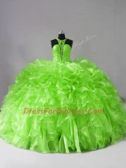 Organza Sleeveless 15 Quinceanera Dress Brush Train and Beading and Ruffles