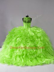 Organza Sleeveless 15 Quinceanera Dress Brush Train and Beading and Ruffles