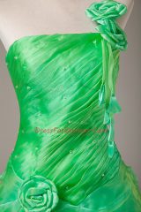 One Shoulder Sleeveless Quinceanera Dresses Floor Length Hand Made Flower Green Organza
