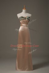 Customized Floor Length Lace Up Prom Party Dress Champagne for Prom and Party and Military Ball with Appliques