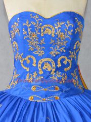 Charming Blue Lace Up Sweetheart Embroidery and Bowknot Quinceanera Gowns Satin and Organza Sleeveless
