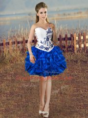 Cheap Embroidery and Ruffles Blue And White Lace Up Sleeveless Mini Length