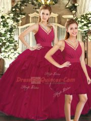 Red Lace Up 15 Quinceanera Dress Ruffles Sleeveless Floor Length