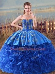 Royal Blue Quince Ball Gowns Sweetheart Sleeveless Brush Train Lace Up