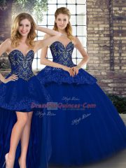 Charming Floor Length Three Pieces Sleeveless Royal Blue Quinceanera Gowns Lace Up