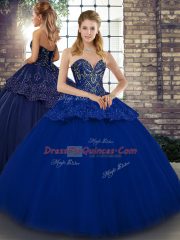 Charming Floor Length Three Pieces Sleeveless Royal Blue Quinceanera Gowns Lace Up