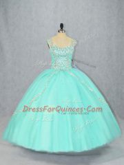 Ideal Tulle Cap Sleeves 15th Birthday Dress Brush Train and Beading