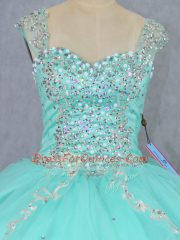 Ideal Tulle Cap Sleeves 15th Birthday Dress Brush Train and Beading