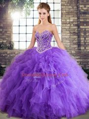 Modern Lavender Sweetheart Lace Up Beading and Ruffles Vestidos de Quinceanera Sleeveless