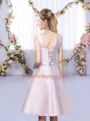 Satin Asymmetric Sleeveless Lace Up Bowknot Dama Dress for Quinceanera in Baby Pink