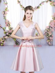 Satin Asymmetric Sleeveless Lace Up Bowknot Dama Dress for Quinceanera in Baby Pink