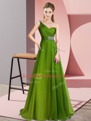 Olive Green Homecoming Dress One Shoulder Sleeveless Brush Train Criss Cross