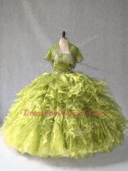 Exceptional Olive Green Lace Up Scoop Beading and Ruffles Sweet 16 Quinceanera Dress Organza Sleeveless