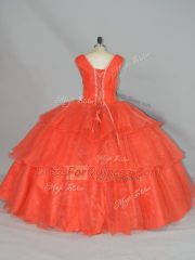Dramatic Organza Sleeveless Floor Length 15 Quinceanera Dress and Beading and Ruffled Layers