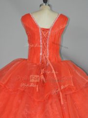 Dramatic Organza Sleeveless Floor Length 15 Quinceanera Dress and Beading and Ruffled Layers