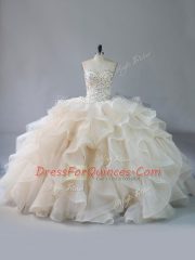 Sweetheart Sleeveless Organza Quinceanera Dress Beading and Ruffles Brush Train Lace Up