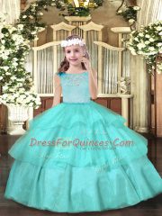 Organza Scoop Sleeveless Zipper Beading Child Pageant Dress in Aqua Blue