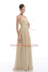 Light Yellow Sleeveless Beading and Ruching Lace Up Prom Dresses