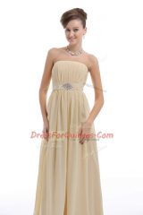 Light Yellow Sleeveless Beading and Ruching Lace Up Prom Dresses