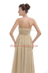 Light Yellow Sleeveless Beading and Ruching Lace Up Prom Dresses