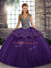 Ball Gowns Quinceanera Dresses Purple Straps Tulle Sleeveless Floor Length Lace Up