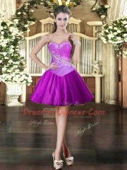 Super Purple Tulle Lace Up Sweetheart Sleeveless Mini Length Homecoming Dress Beading