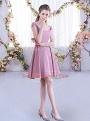 Sexy Pink Vestidos de Damas Wedding Party with Ruching Straps Cap Sleeves Zipper