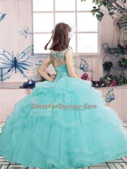 Admirable Lilac Lace Up Little Girls Pageant Dress Wholesale Beading Sleeveless Floor Length