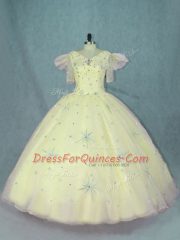 Fantastic Floor Length Zipper Quince Ball Gowns Yellow for Quinceanera with Beading