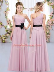 Pink Zipper Dama Dress Belt Sleeveless Floor Length