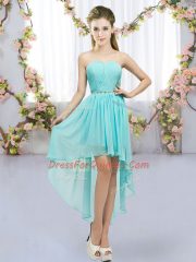 Stunning High Low Lace Up Damas Dress Aqua Blue for Wedding Party with Beading