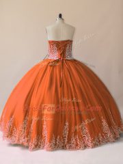 Exceptional Sleeveless Floor Length Embroidery Lace Up Sweet 16 Quinceanera Dress with Orange