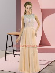 Floor Length Peach Dress for Prom Chiffon Sleeveless Beading