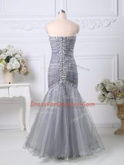 Sweetheart Sleeveless Tulle Prom Dress Beading and Ruching Zipper