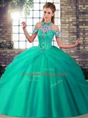Fantastic Tulle Sleeveless Vestidos de Quinceanera Brush Train and Beading and Pick Ups