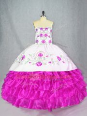 Sleeveless Lace Up Floor Length Embroidery and Ruffled Layers Quinceanera Dress