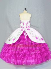 Sleeveless Lace Up Floor Length Embroidery and Ruffled Layers Quinceanera Dress