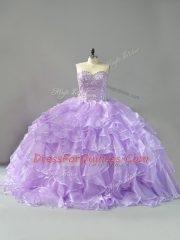 Low Price Ball Gowns Sleeveless Lavender 15 Quinceanera Dress Brush Train Lace Up