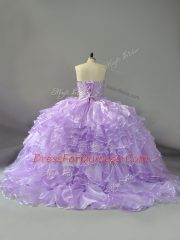 Low Price Ball Gowns Sleeveless Lavender 15 Quinceanera Dress Brush Train Lace Up