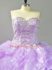 Low Price Ball Gowns Sleeveless Lavender 15 Quinceanera Dress Brush Train Lace Up