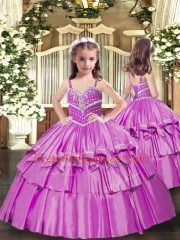 Beading and Ruffled Layers Quinceanera Dress Lilac Lace Up Sleeveless Floor Length