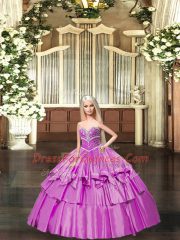 Beading and Ruffled Layers Quinceanera Dress Lilac Lace Up Sleeveless Floor Length
